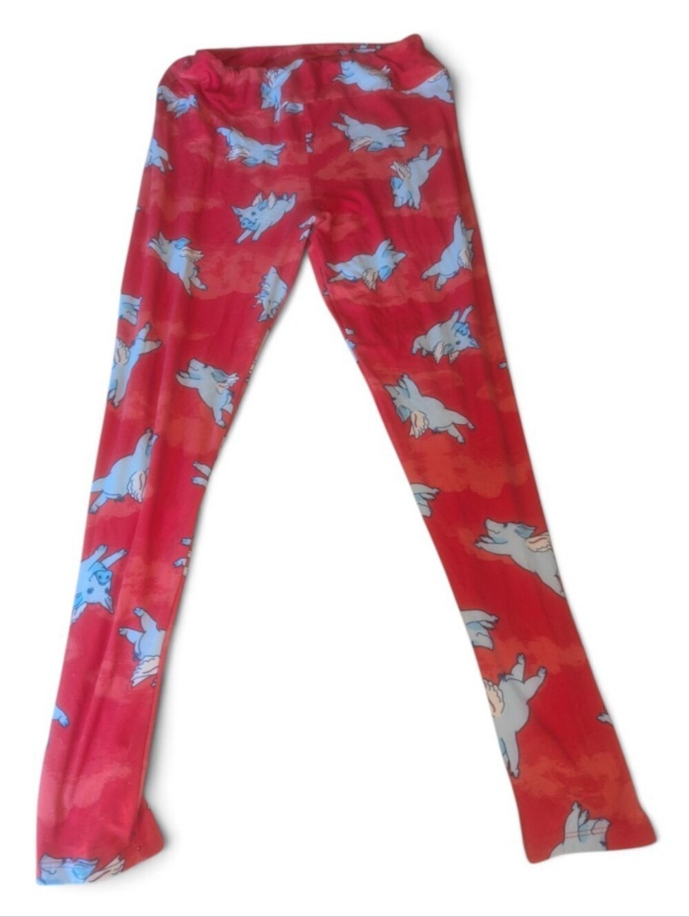 Women's Red Flying Pig Print LulaRoe Leggings